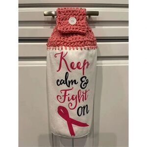 Crochet Top Kitchen Towel- Breast Cancer Awareness Keep Calm And Fight On